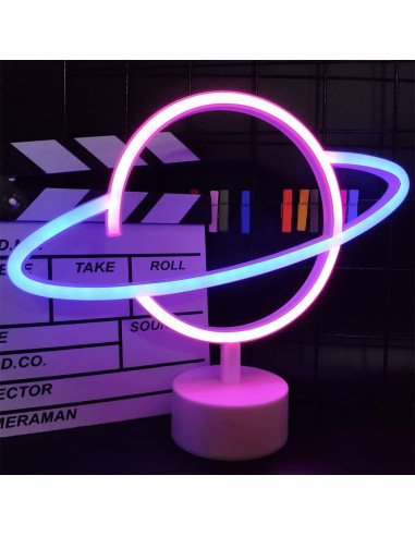 Luz Nocturna LED ENUOLI Planeta Azul y Rosa para Decoración