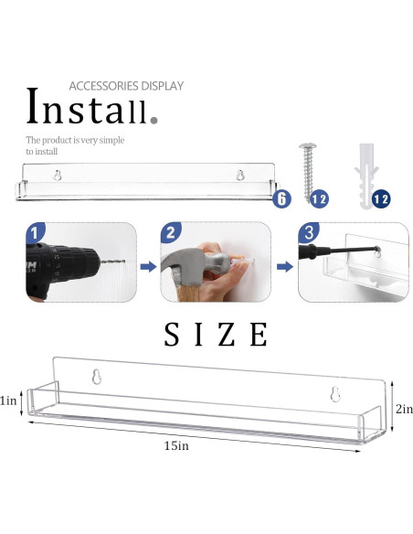 Estante Acrílico Montado en Pared Justsoso 6 Piezas 15" Estante Acrílico Montado en Pared Justsoso 6 Piezas 15"