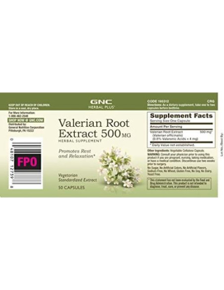 Extracto de raíz de valeriana GNC Herbal Plus 500 mg - 50 porciones Extracto de raíz de valeriana GNC Herbal Plus 500 mg - 50 porciones