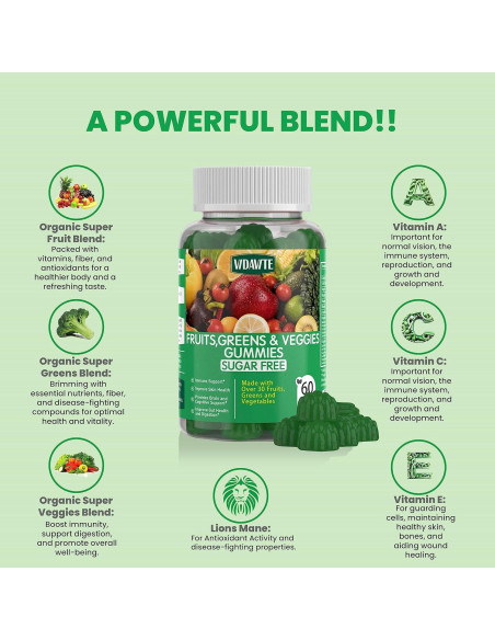 Gomitas de Frutas y Verduras Sin Azúcar VIDAVITE 60 Unidades Gomitas de Frutas y Verduras Sin Azúcar VIDAVITE 60 Unidades