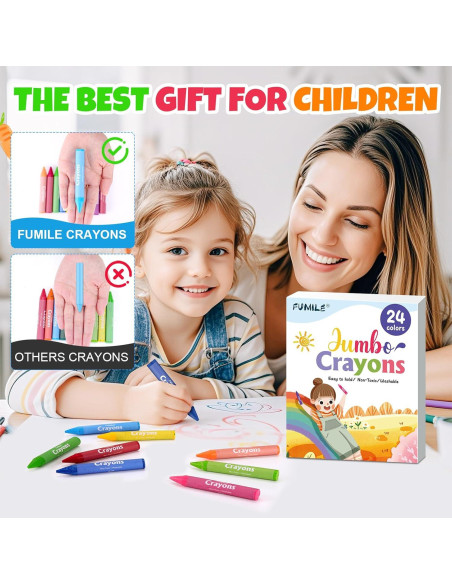 Crayones Jumbo No Tóxicos FUMILE 24 Colores para Niños Crayones Jumbo No Tóxicos FUMILE 24 Colores para Niños