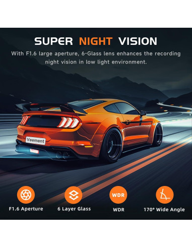 Cámara de tablero Veement V200Pro 2.5K WiFi visión nocturna