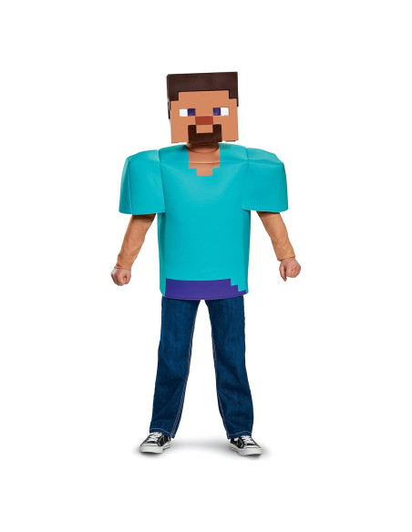 Disfraz Clásico de Steve Minecraft para Niños, Mediano 7-8 Años Disfraz Clásico de Steve Minecraft para Niños, Mediano 7-8 Años