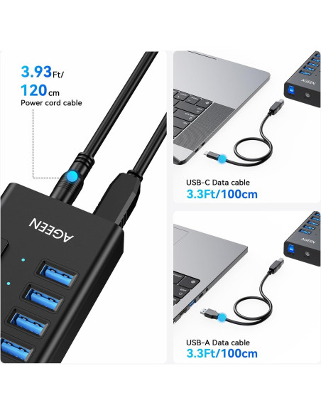 Hub USB 3.2 de 16 Puertos AGEEN 10Gbps con Adaptador 96W Hub USB 3.2 de 16 Puertos AGEEN 10Gbps con Adaptador 96W