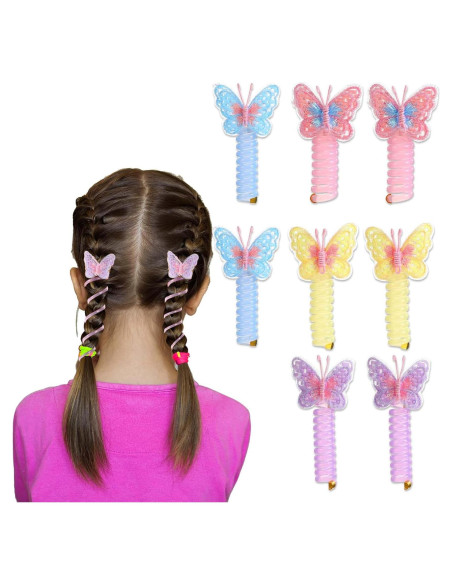 8 Cabos de Pelo en Espiral Tyqour con Diseños de Mariposas 8 Cabos de Pelo en Espiral Tyqour con Diseños de Mariposas