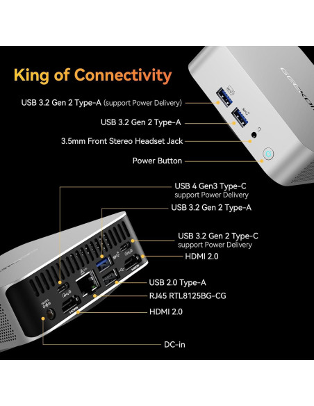 Mini PC GEEKOM A8, Ryzen 9 8945HS, 32GB RAM, 2TB SSD Mini PC GEEKOM A8, Ryzen 9 8945HS, 32GB RAM, 2TB SSD