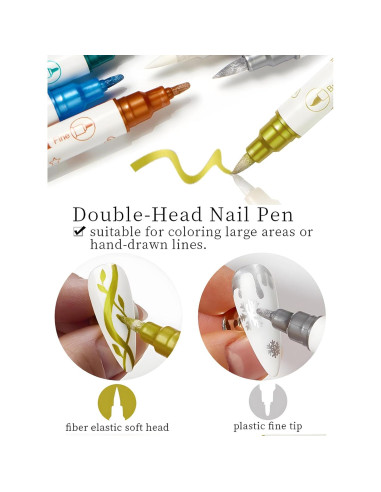 10 Marcadores de Uñas Metálicos Gorvalin Doble Punta 3D