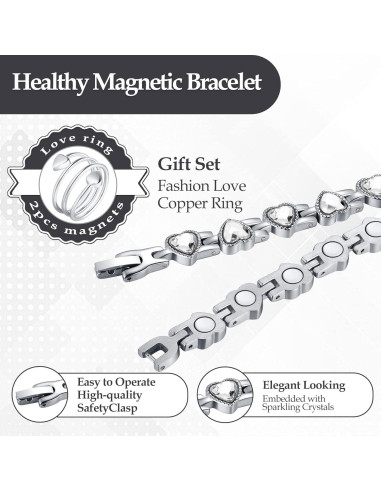 Pulsera Magnética Ajustable Jecanori para Mujeres + Anillo de Cobre