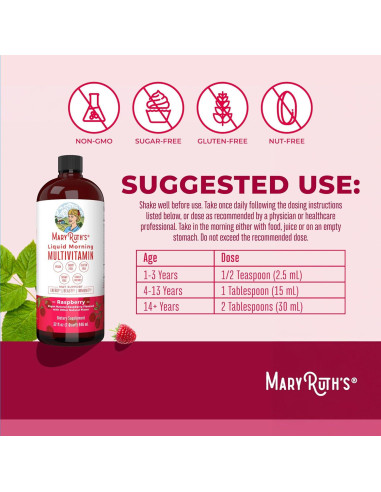 Multivitamina Líquida Matutina MaryRuth 946ml Frambuesa Vegana