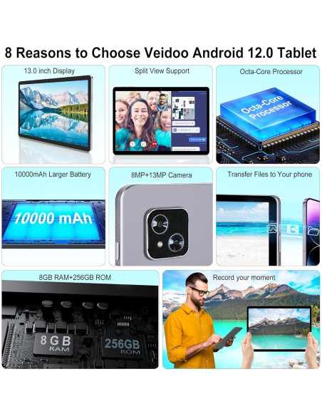 Tableta Veidoo T80 Plus 13" FHD 2K 16GB RAM 256GB ROM Tableta Veidoo T80 Plus 13" FHD 2K 16GB RAM 256GB ROM