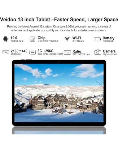 Tableta Veidoo T80 Plus 13" FHD 2K 16GB RAM 256GB ROM