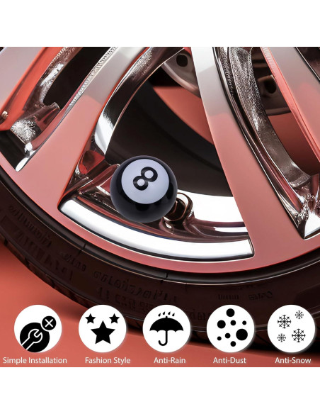4 Tapones de Válvula de Neumático MEAJOO Estilo Bola 8 Negro 4 Tapones de Válvula de Neumático MEAJOO Estilo Bola 8 Negro