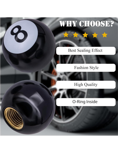 4 Tapones de Válvula de Neumático MEAJOO Estilo Bola 8 Negro 4 Tapones de Válvula de Neumático MEAJOO Estilo Bola 8 Negro