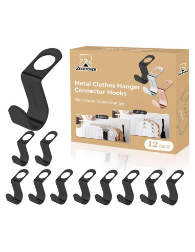 Ganchos Conectores de Perchas ZEDODIER - Paquete de 12, Metal Negro