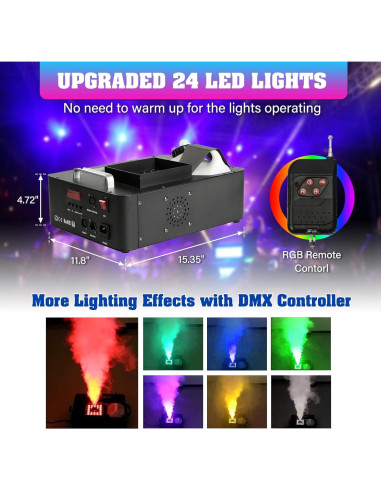 TCFUNDY Máquina de Niebla 1500W DMX RGB 24 LED Control Remoto