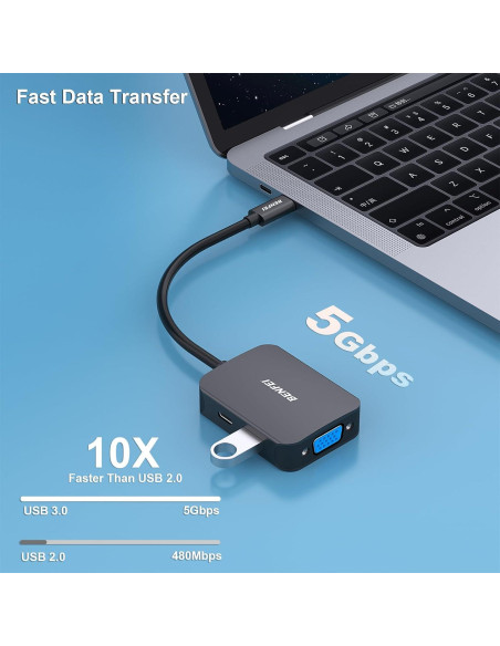 HUB USB-C 4 en 1 BENFEI a HDMI VGA USB-C 60W Carga HUB USB-C 4 en 1 BENFEI a HDMI VGA USB-C 60W Carga
