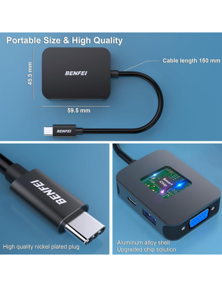HUB USB-C 4 en 1 BENFEI a HDMI VGA USB-C 60W Carga HUB USB-C 4 en 1 BENFEI a HDMI VGA USB-C 60W Carga
