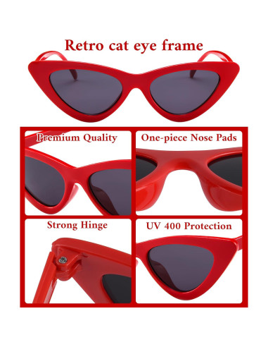 Gafas de sol cat eye vintage PLULON rojas para adultos y niños