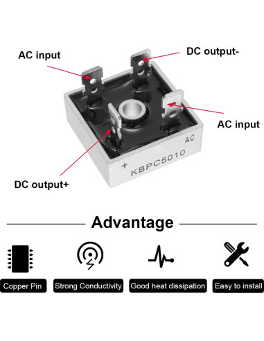 5 Diodos Rectificadores Puente KBPC5010 50A 1000V con Disipador