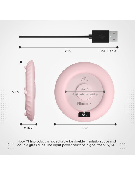 Calentador de Tazas Eléctrico Elingmor Rosa 10W Automático Calentador de Tazas Eléctrico Elingmor Rosa 10W Automático
