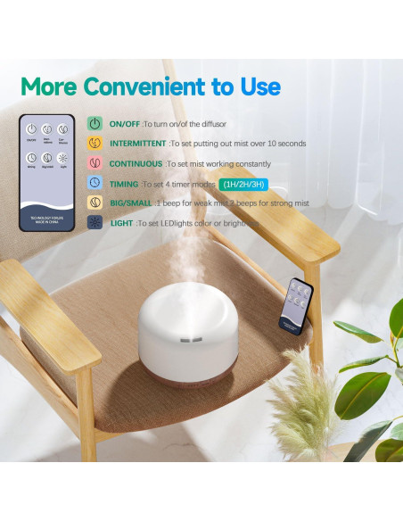 Difusor de Aceite Esencial YIKUBEE 500ml con Control Remoto