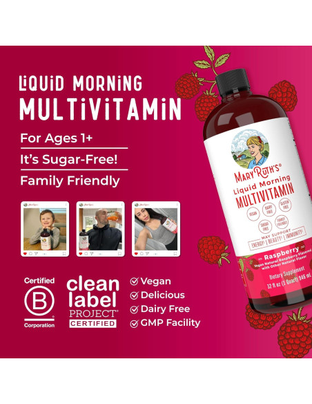 Multivitamina Líquida Matutina MaryRuth 946ml Frambuesa Vegana Multivitamina Líquida Matutina MaryRuth 946ml Frambuesa Vegana