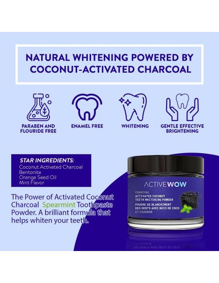 Polvo de Carbón Activado de Coco Active Wow 20g - Menta Polvo de Carbón Activado de Coco Active Wow 20g - Menta