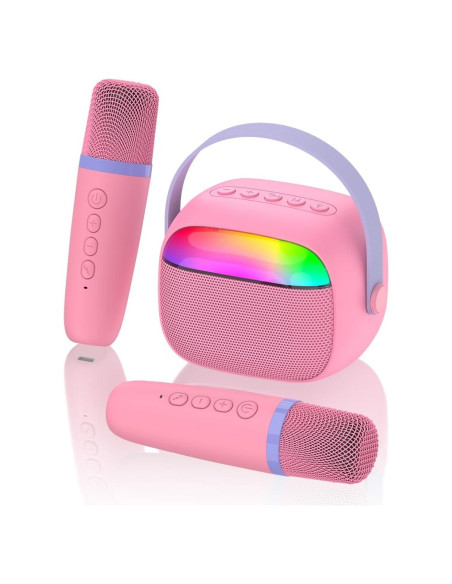 Mini Máquina de Karaoke Rosa Hengchuang con 2 Micrófonos Inalámbricos Mini Máquina de Karaoke Rosa Hengchuang con 2 Micrófonos Inalámbricos