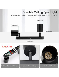 Foco de Techo Ajustable SGGSHENNAN 2 Luces GU10 Negro 2
