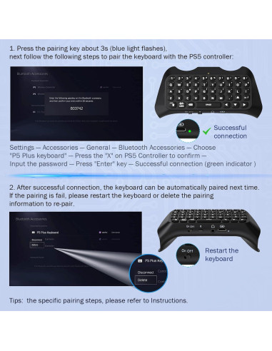 Teclado MoKo para PS5 Inalámbrico con Retroiluminación Verde