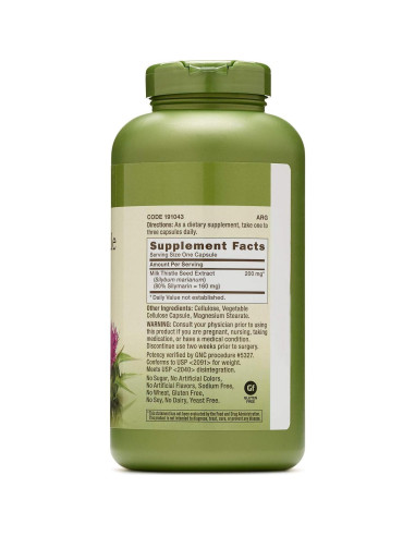 Suplemento Cardo Mariano GNC Herbal Plus 200mg Vegetariano 100 Porciones