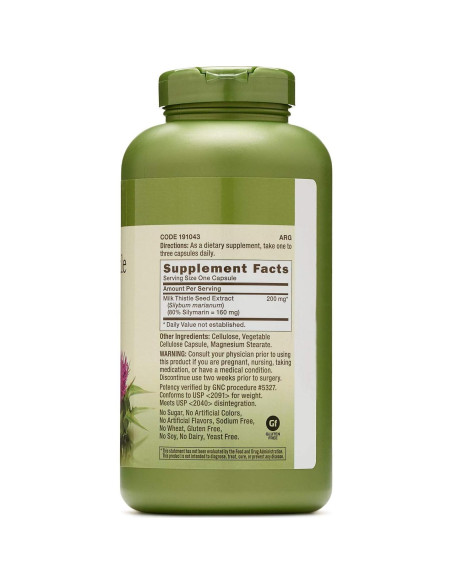 Suplemento Cardo Mariano GNC Herbal Plus 200mg Vegetariano 100 Porciones Suplemento Cardo Mariano GNC Herbal Plus 200mg Vegetariano 100 Porciones