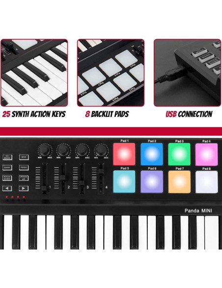 Controlador MIDI Lotmusic Panda MINI 25 Teclas USB Controlador MIDI Lotmusic Panda MINI 25 Teclas USB
