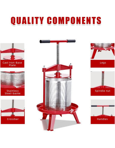 Prensa Manual de Frutas y Vino Acero Inoxidable 14L