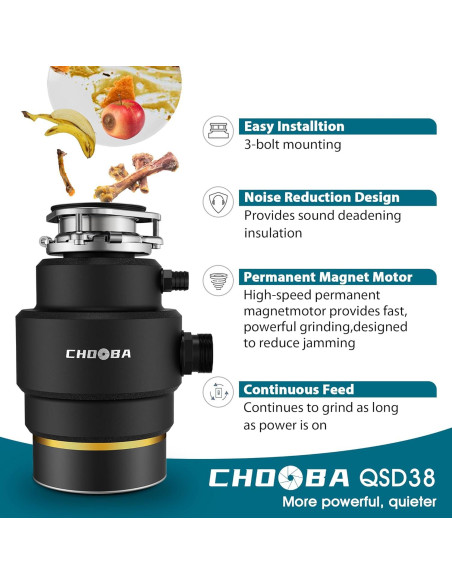 Triturador de Basura Chooba 3/4HP Acero Inoxidable Negro Triturador de Basura Chooba 3/4HP Acero Inoxidable Negro