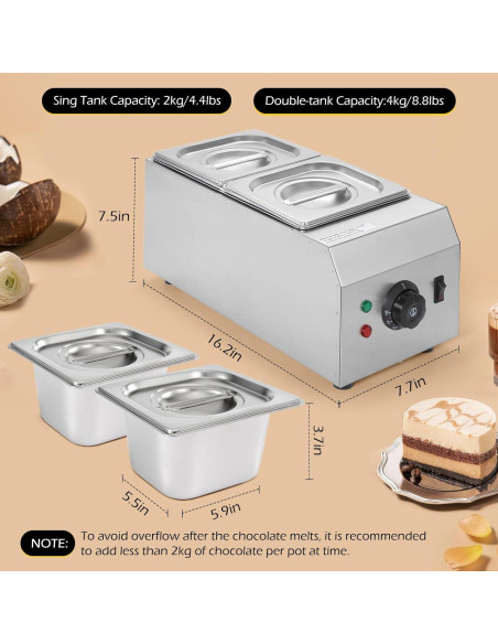 Olla de Chocolate Dyna-Living 2 Tanques 1000W Acero Inoxidable Olla de Chocolate Dyna-Living 2 Tanques 1000W Acero Inoxidable