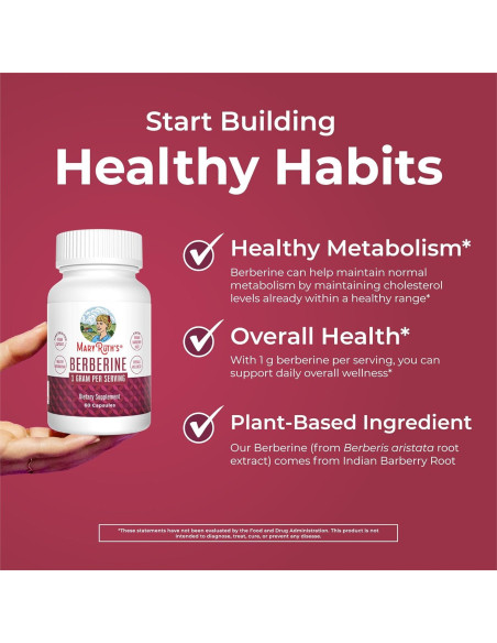 Suplemento de Berberina MaryRuth 1000 mg | 30 Cápsulas Veganas Suplemento de Berberina MaryRuth 1000 mg | 30 Cápsulas Veganas