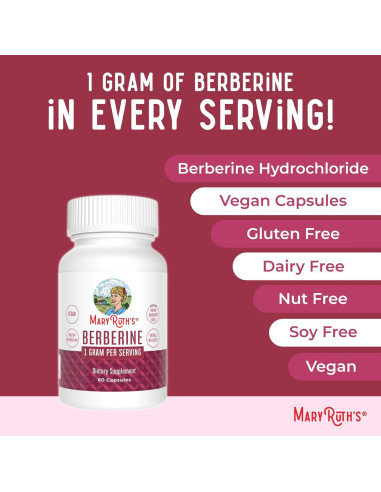 Suplemento de Berberina MaryRuth 1000 mg | 30 Cápsulas Veganas