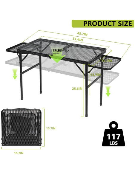 Mesa de Parrilla Plegable Thallike con 2 Paneles Laterales Mesa de Parrilla Plegable Thallike con 2 Paneles Laterales
