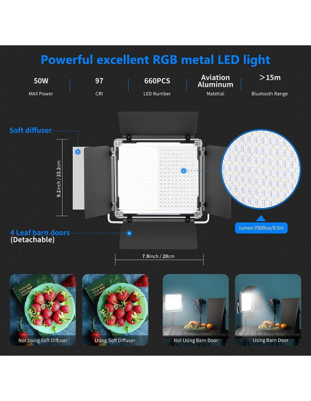 Luz LED NEEWER 660 PRO RGB 50W Control APP 360 Luz LED NEEWER 660 PRO RGB 50W Control APP 360