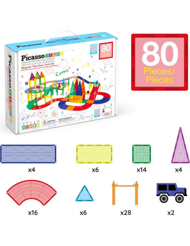 PicassoTiles Juego de Bloques Magnéticos 80 Piezas STEM