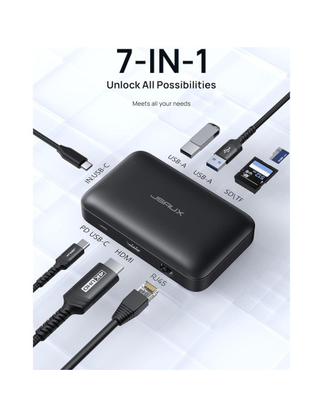 Hub USB C 7-en-1 JSAUX con HDMI 4K y 100W de carga Hub USB C 7-en-1 JSAUX con HDMI 4K y 100W de carga