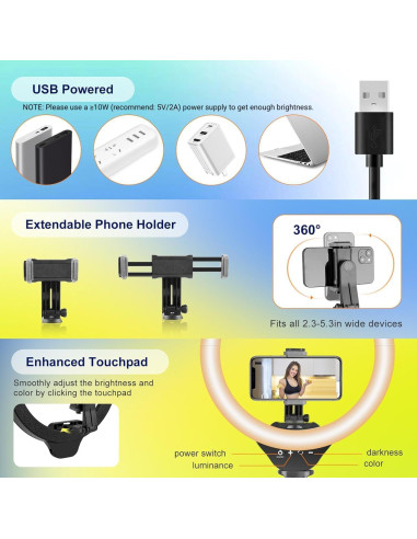 Luz de Anillo Aureday 14'' LED con Trípode 62'' Ajustable