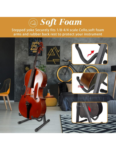 Soporte Plegable para Cello RKDMO Negro Ajustable 1/8-4/4 Soporte Plegable para Cello RKDMO Negro Ajustable 1/8-4/4