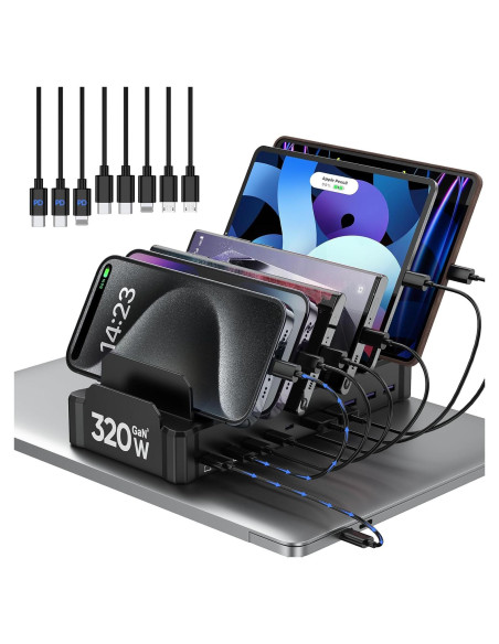 Estación de Carga 320W Zobirez 10 Puertos USB-C Negro Estación de Carga 320W Zobirez 10 Puertos USB-C Negro