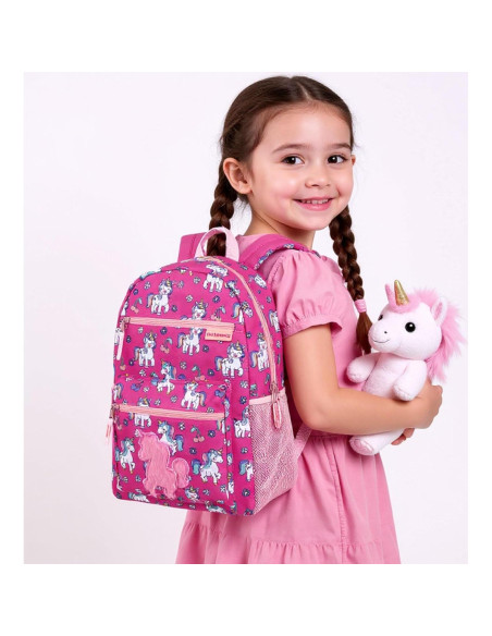 Mochila escolar unicornio Trail Maker 17" con peluche y bolsillos Mochila escolar unicornio Trail Maker 17" con peluche y bolsillos