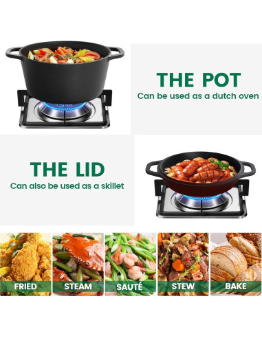 Olla de Hierro Fundido Chef Power 5QT 2 en 1 con Tapa