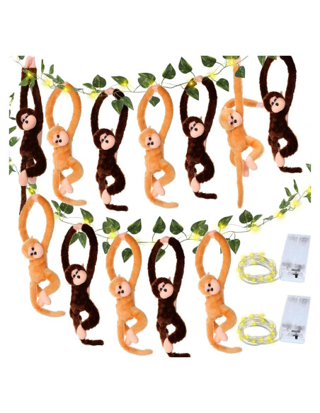 12 Monos de Peluche Colgantes 50 cm con Luces LED y Hiedra 12 Monos de Peluche Colgantes 50 cm con Luces LED y Hiedra