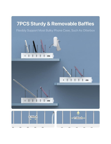SooPii Estación de Carga 60W 6 Puertos Carga Rápida USB C
