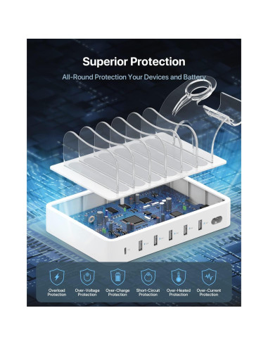 SooPii Estación de Carga 60W 6 Puertos Carga Rápida USB C